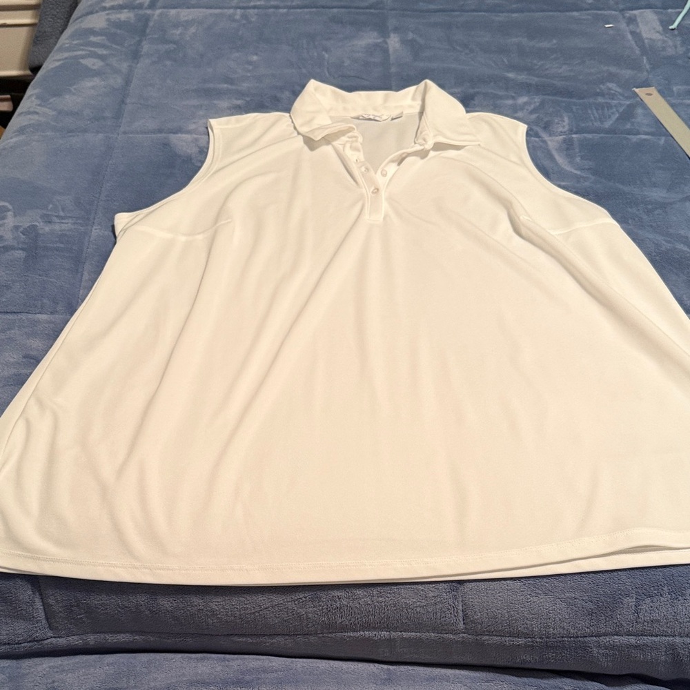 Lady Hagen White Sleeveless Button Down Shirt